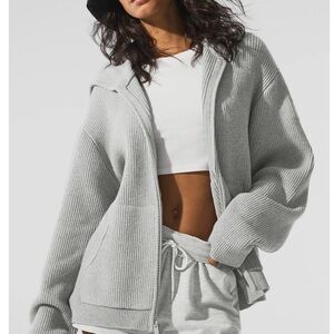 ALO Yoga Domain Rib Knit Full Zip Sweater